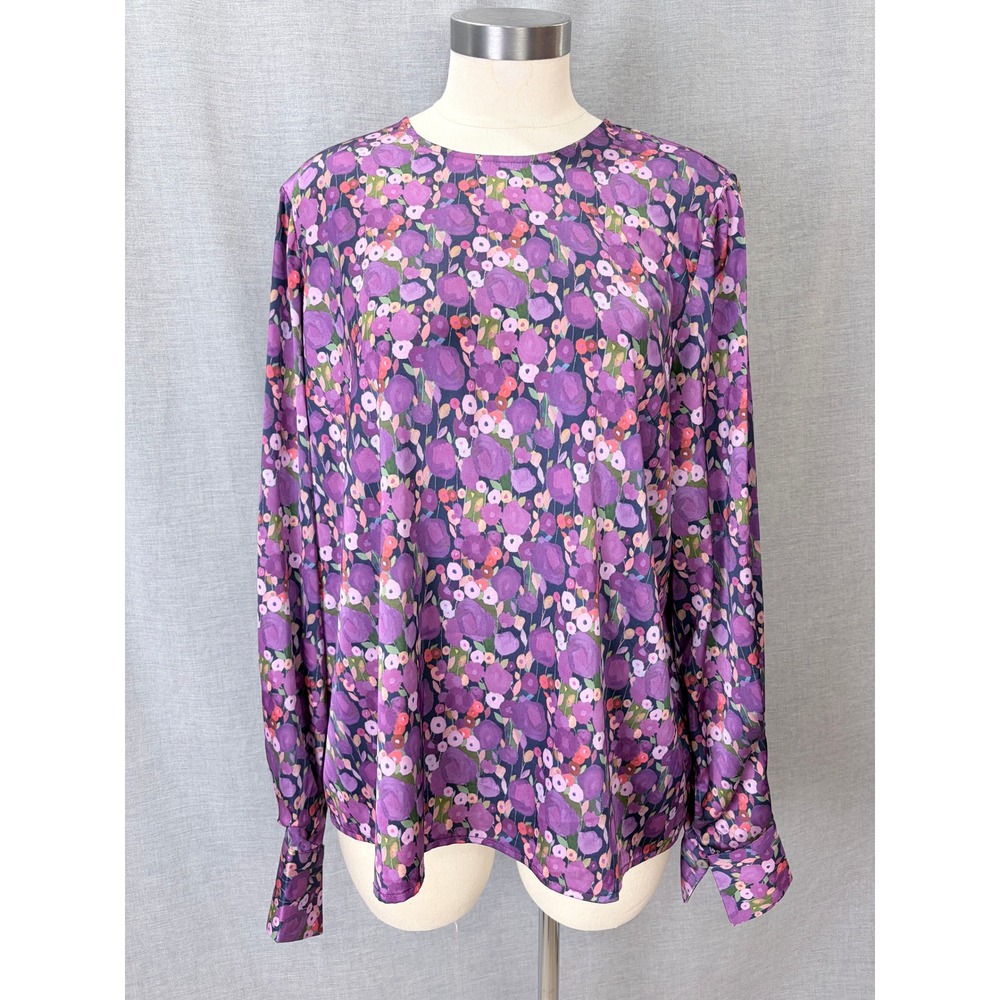 Hutch Davy Top L Lavender Whimsy Watercolor Floral Long Sleeve Blouse